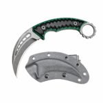 Karambit-Messer mit feststehender Klinge – Klauenmesser aus D2-Stahl mit G10-Griff und grüner Scheide